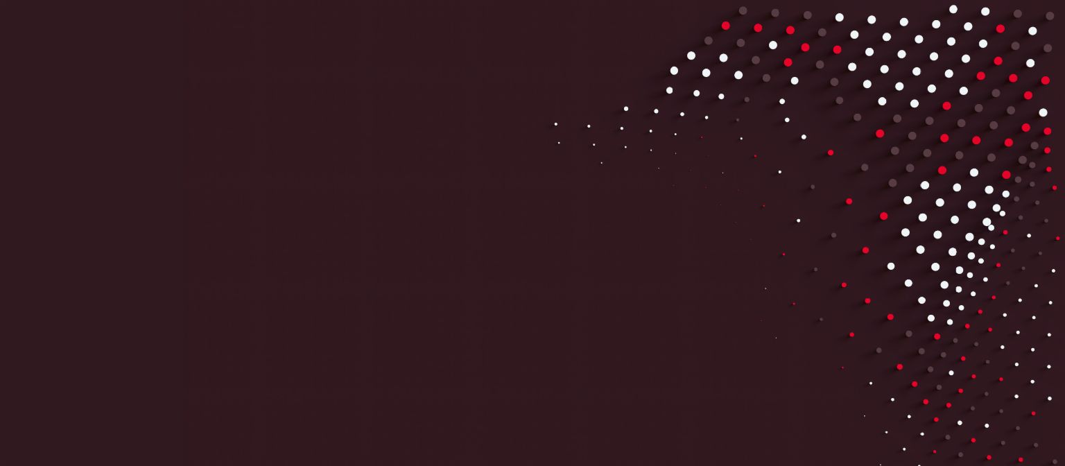 Dynamische Grafik mit roten, weißen und schwarzen Punkten, die Bewegung und Innovation im Forderungsmanagement bei EOS symbolisiert